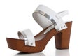 Woman white Leather Sandals,Women's Neutral Suede Wedge Sandals Royalty Free Stock Photo