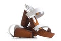 Woman white Leather Sandals,Women's Neutral Suede Wedge Sandals Royalty Free Stock Photo