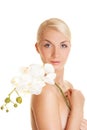 Woman with white orchid Royalty Free Stock Photo