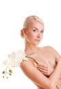 Woman with white orchid Royalty Free Stock Photo