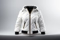 Woman White Quilted Jacket On White Background. Generative AI