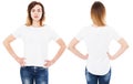 Woman in white t-shirt isolated - girl in stylish t shirt close up set