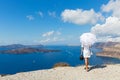 Woman with white umbrella and sea Royalty Free Stock Photo