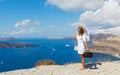 Woman with white umbrella and sea Royalty Free Stock Photo