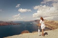 Woman with white umbrella and sea Royalty Free Stock Photo