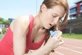 Woman who have a asthme crisis outside Royalty Free Stock Photo