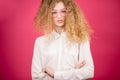 Woman who never combs her curly hair Royalty Free Stock Photo