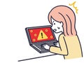 Woman whose computer is infected with a virus Simple illustration