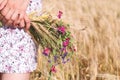 Woman with Wild Flowers in Summer Royalty Free Stock Photo