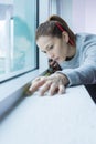 woman and window area Royalty Free Stock Photo