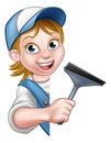 Window Cleaner Woman Cartoon Character Royalty Free Stock Photo