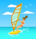 Woman windsurfing cartoon