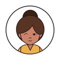 Woman wink and bun hair cartoon portrait female, round line icon