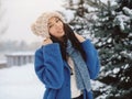 Woman on the Winter Background Royalty Free Stock Photo