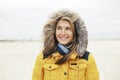 Woman in winter on the beach Royalty Free Stock Photo