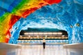 Woman in winter clothing at subway. Underground in Stockholm.Passenger