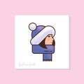 Woman in a winter hat and scarf. High quality color vector illustration of a woman in profile with laterings.