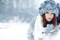Woman winter portrait. Shallow dof. Royalty Free Stock Photo