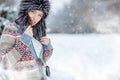 Woman winter portrait. Shallow dof.