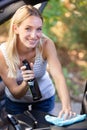 woman wipes and cleans interior car Royalty Free Stock Photo