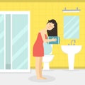 Woman Wipes her Hairs with Towel in Bathroom, , Beauty Treatment Vector Illustration