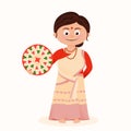 Woman with jaapi performing Bihu