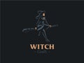 A woman witch flies on a broomstick.