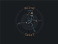 A woman witch flies on a broomstick.