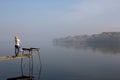 Woman wooden bridge travel meditation reflection thought river Royalty Free Stock Photo