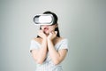 Woman wore a virtual reality headset that simulates.