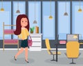 Woman at work flat vector illustration. Female smiling employee at office, cheerful young manager, secretary working day