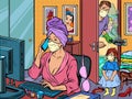 Woman work at home freelance epidemic self isolation quarantine