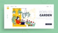 Woman Work at Home Garden Landing Page Template. Relaxed Female Character in Armchair Working on Laptop at House Balcony