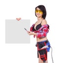 Woman worker holding poster Royalty Free Stock Photo