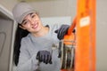 woman worker in metal workshop Royalty Free Stock Photo