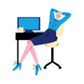 Woman worker working in office with computer vector illustration Royalty Free Stock Photo