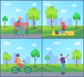 Woman Working in City Park Vector Illustration