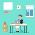 Woman working in the co-working space infographics elements. Royalty Free Stock Photo