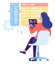 Woman working with code. Debugging process in software development