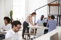 Woman working with colleagues at a desk in open plan office Royalty Free Stock Photo