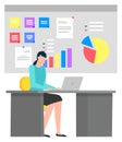 Woman Working on Computer Charts Analysis Vector