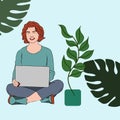 Woman working with computer in the graden. Using laptop in nature. Royalty Free Stock Photo