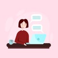 Woman working on a computer. Illustrations concept video conference, online meeting or work from home. Royalty Free Stock Photo