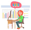 Woman Working on Data and Stats Analysis Vector
