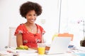 Woman Working In Design Studio Having Lunch At Desk Royalty Free Stock Photo