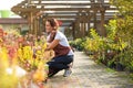 Woman working in garden center