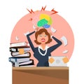 Very busy business woman working her desk in office with a lot of paper work Royalty Free Stock Photo