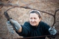 A woman working hard in the village vineyard Royalty Free Stock Photo