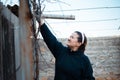 A woman working hard in the vineyard Royalty Free Stock Photo