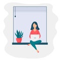 Girl sitting windowsill laptop 4